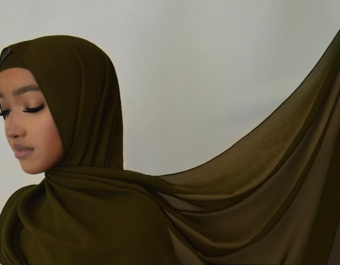 Olive chiffon Hijab set